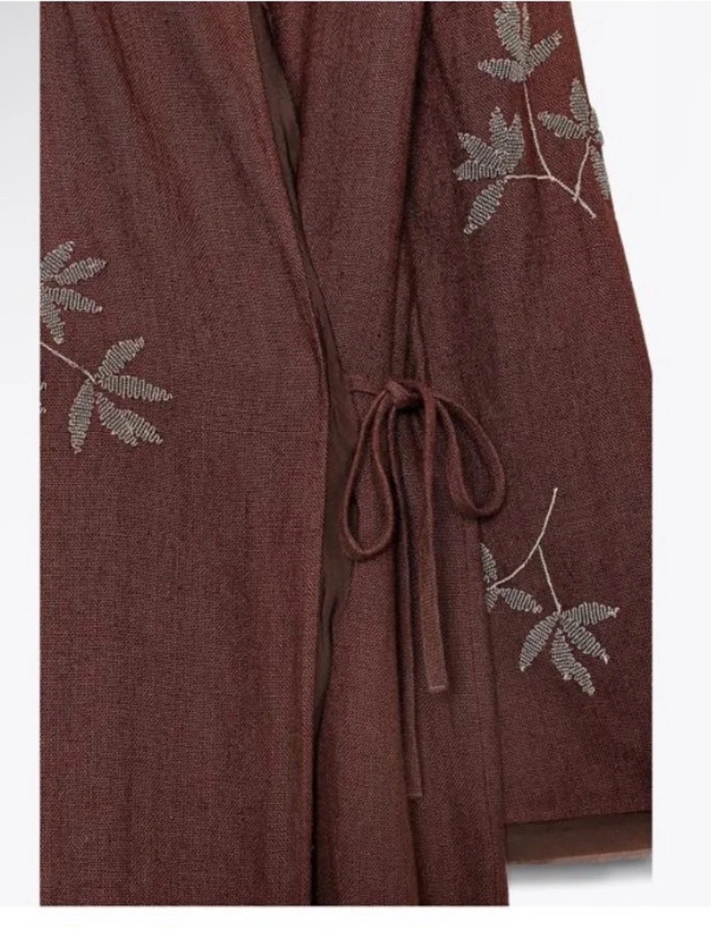 Zara Brown Embroidered Tie-Front Cape